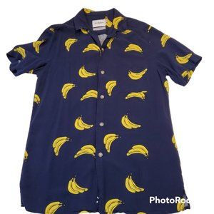Goodfellow & Co Mens Shirt Blue with Yellow Bananas Print Sz Small